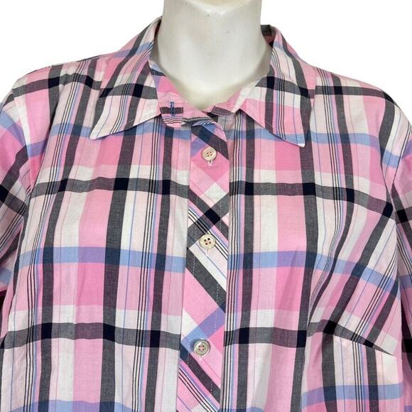 Talbots Plus Womens 100% Cotton Pink Plaid Long Sleeve Button Up Shirt X / 0X - Picture 7 of 16
